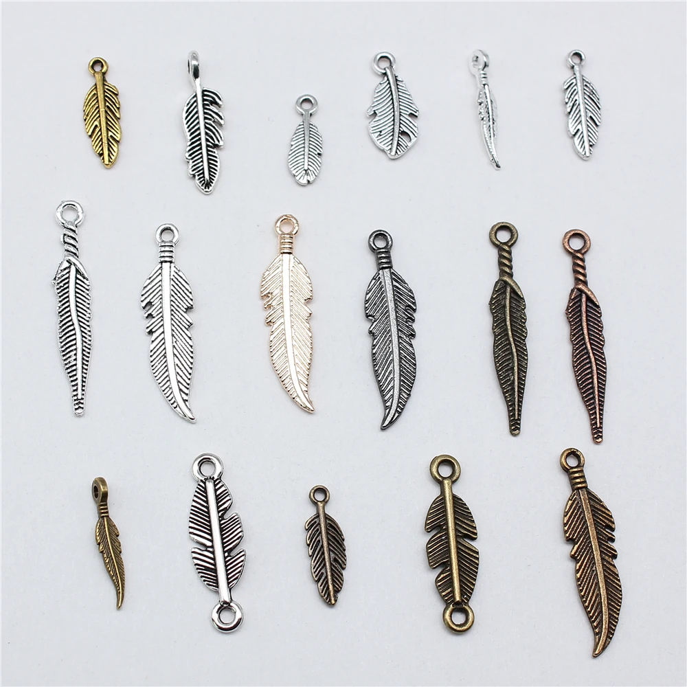 

40pcs Antique Bronze Silver Color Pendants DIY Crafts Making Findings Handmade Jewelry Small Feather Charms For Jewelry Making