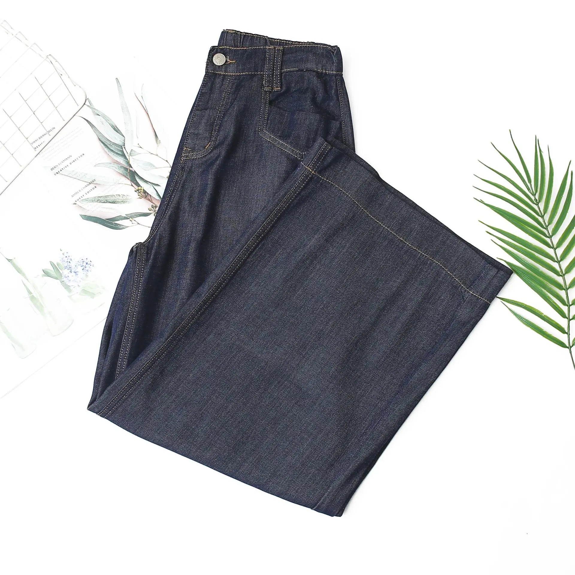 New Summer Lyocell Wide Leg Jeans 100KG Premium Plus Size Women Design Thin Denim Long Pants 5335