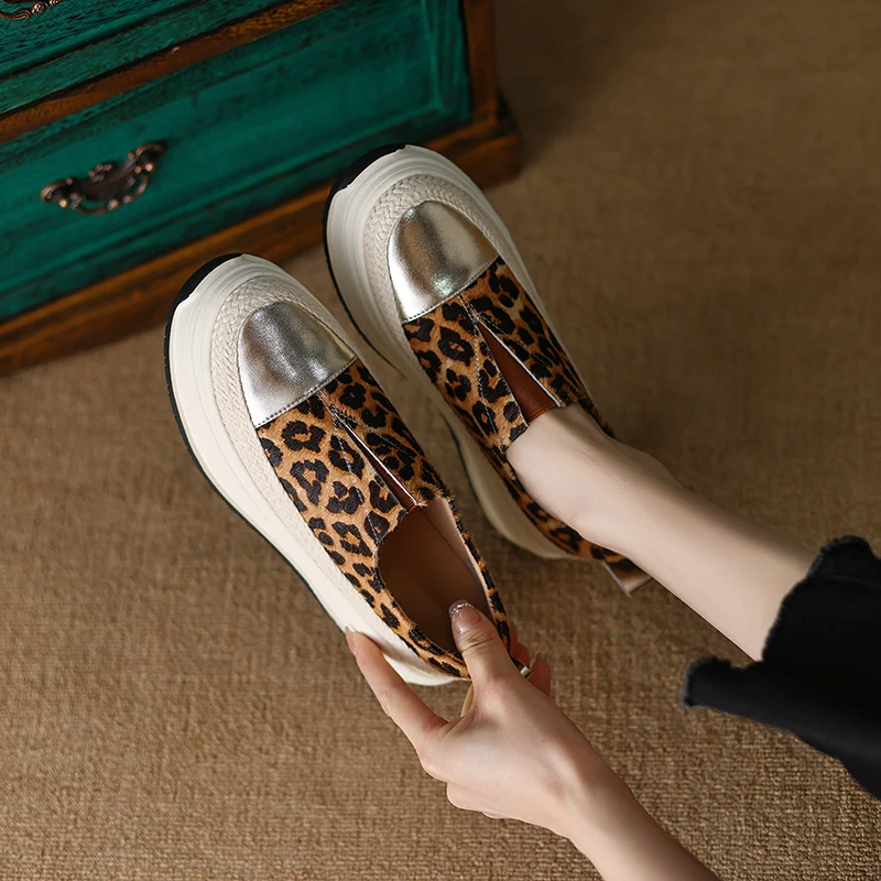 

2023 Spring women pumps natural leather 22-24.5cm cowhide+horsehair+pigskin full leather round toe women shoes platform shoes