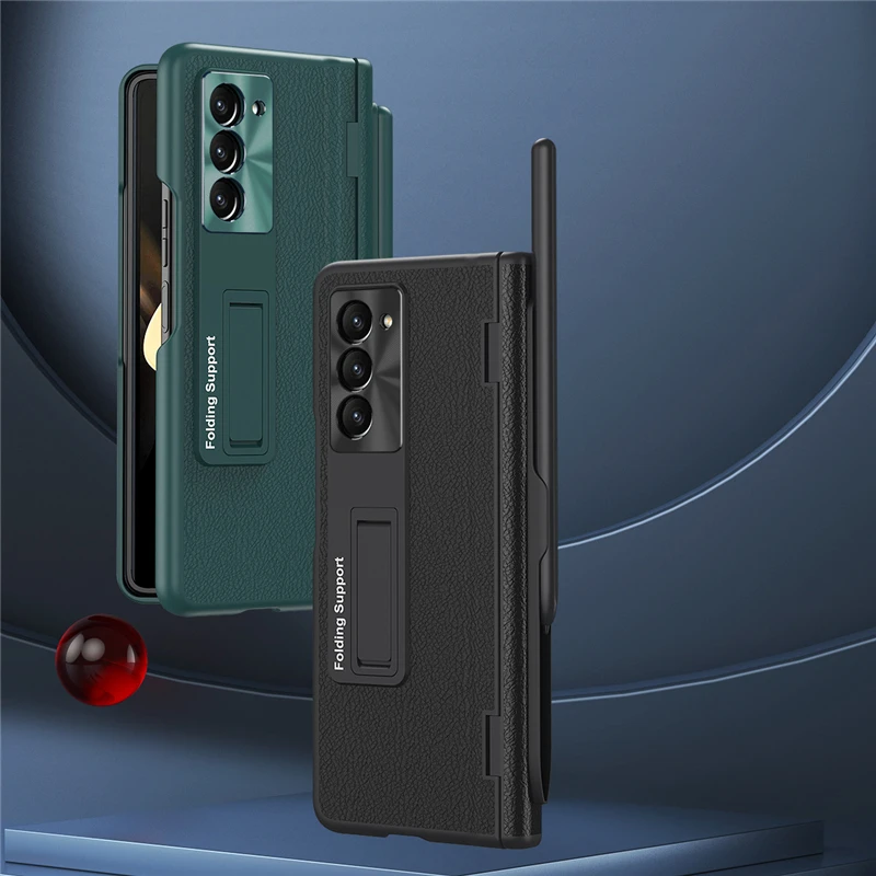 

Роскошный кожаный чехол для телефона Samsung Galaxy Z Fold 5 4 3 с откидной подставкой и чехлом-ручкой с закаленной HD-пленкой, защитный чехол