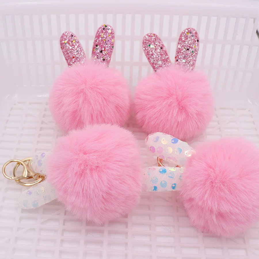 

60pcs Rabbit Ear Fuzzy Ball Plush Bag Pendant Stuffed Gift Keychain Key Chain,Deposit First to Get Discount much,Pta321