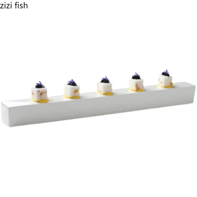 Pure White Ceramic Long Strip Plate Square Dessert Plate Sushi Plates Snack Plates Molecular Cuisine Specialty Tableware