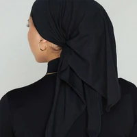New Style Fashion Muslim Headscarf Elastic Cotton Jersey Turban Shawl Women Triangle Scarf Wholesale Netherlands Plain Hijab