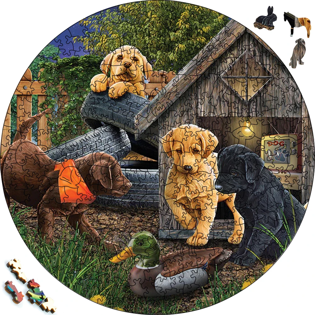 Dog Wooden Jigsaw Puzzle Farm Golden Retriever Irregular Animal Puzzles Educational Games Irregular Puzzle For Mother's Gift