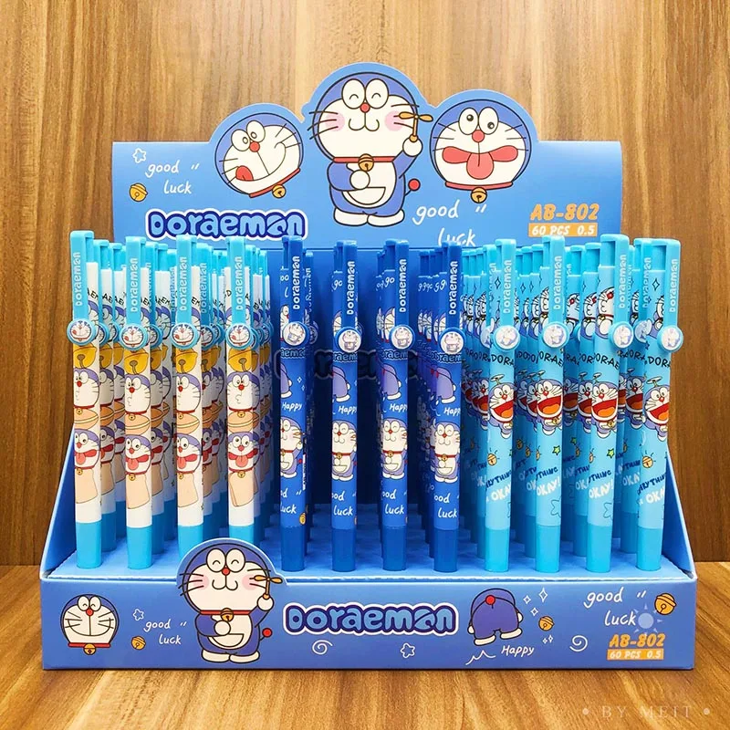 

60pcs/lot Kawaii Cat Press Ballpoint Pen Cute 0.5MM Blue ink Ball Pens School Office Writing Supplies