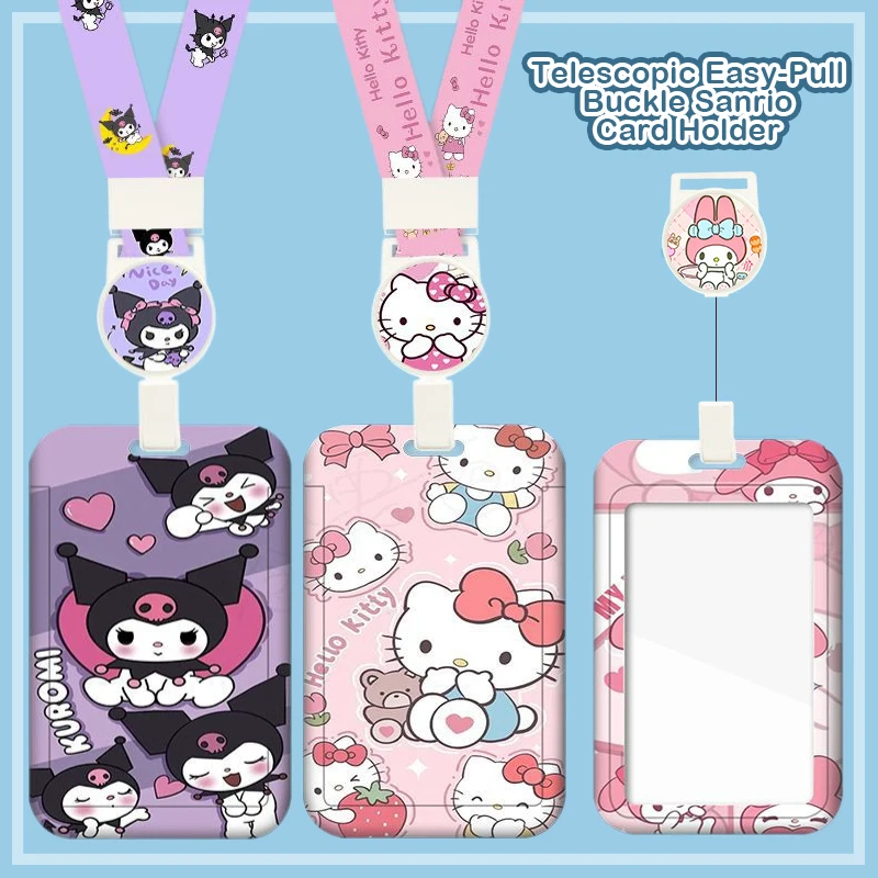 

Фотография Sanrio, искусственная мелодия, Kuromi, Hello Kitty, телескопическая легко вытягивающая Пряжка, рукава для карт, подвеска, карта для еды, фотография