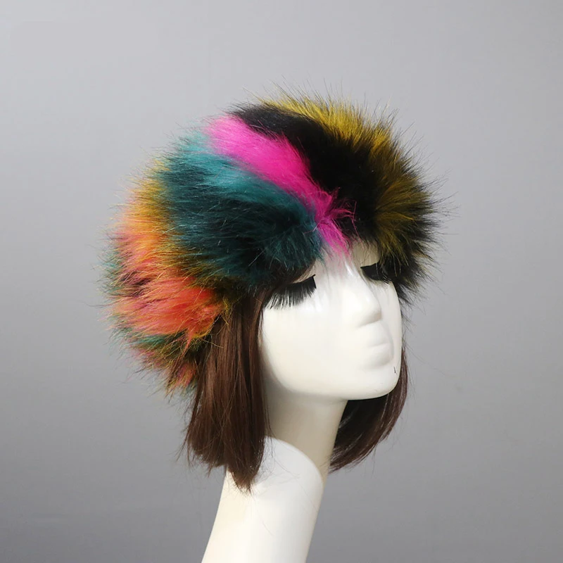 Colourful Pink Women Winter Warm Faux Fox Fur Hats Visor Cap Fluffy Fur Fashion Russian Style Female Round Cap Headgear Fur Caps 4