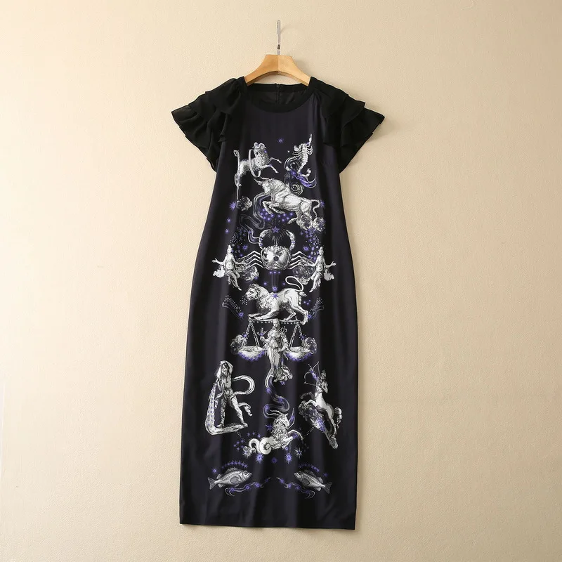 

European and American women's clothes 2023 spring new Short sleeve Round neck fashion Cotton animal print dress