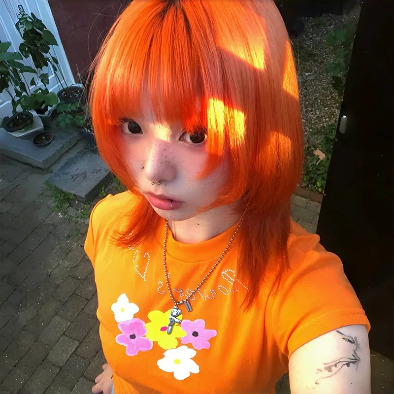Karrram Japanese Y2k Orange T-shirt 2000s Aesthetics Flower