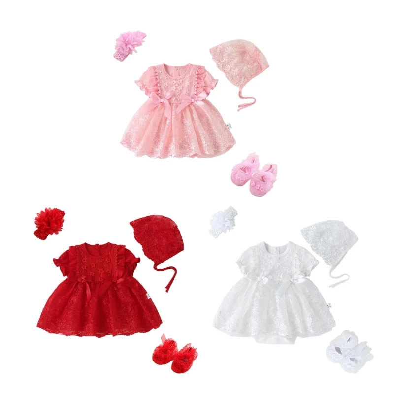 

Baby Photo Clothing Princess Dress & Bonnet Shoes Newborns Photoshoots Outfit Shower Party Photostudio Accessory Outfit