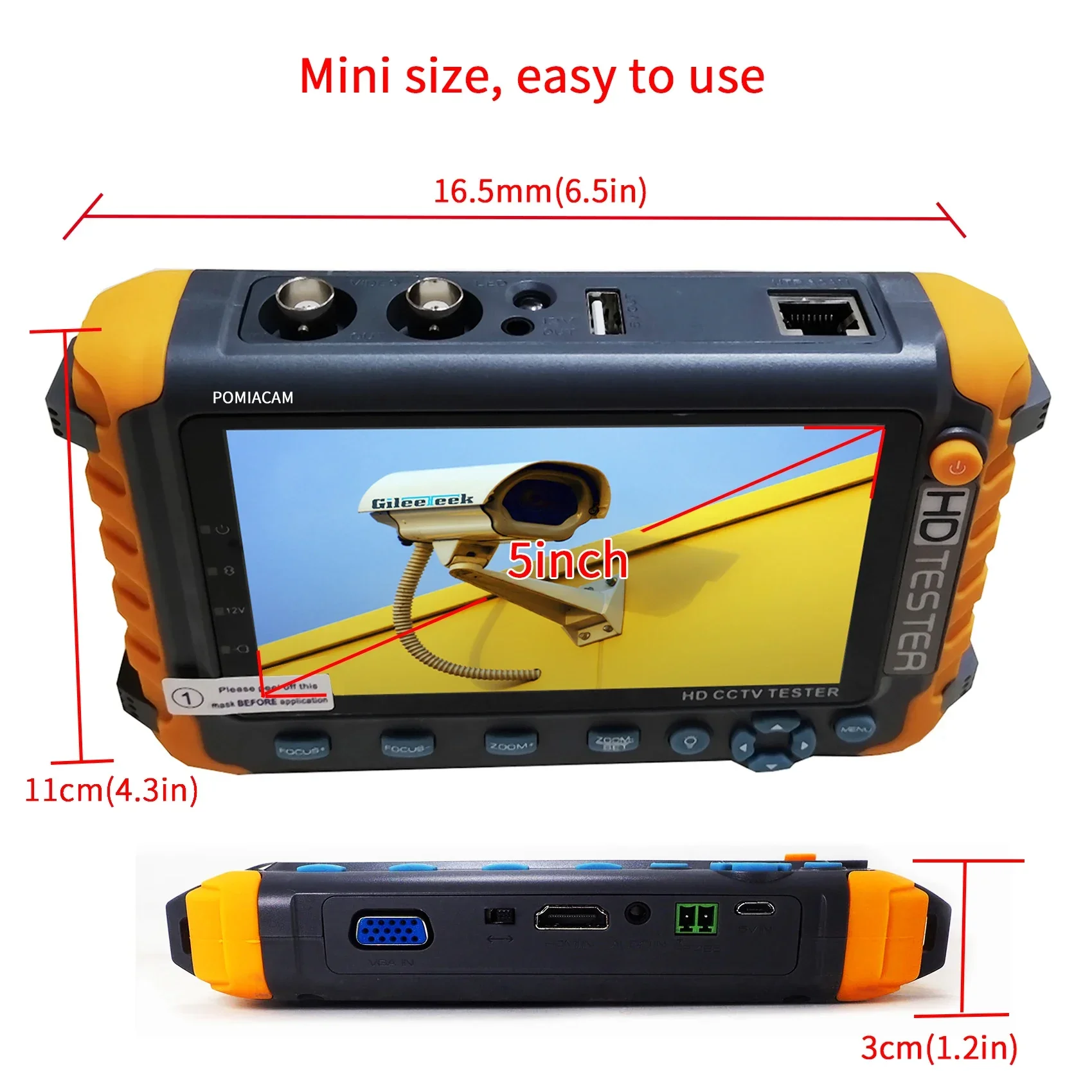 cctv tester monitor mini size 5 Inch LCD 8MP TVI  8MP AHD 8MP CVI CVBS Analog Security Camera Tester Monitor Free toolkit