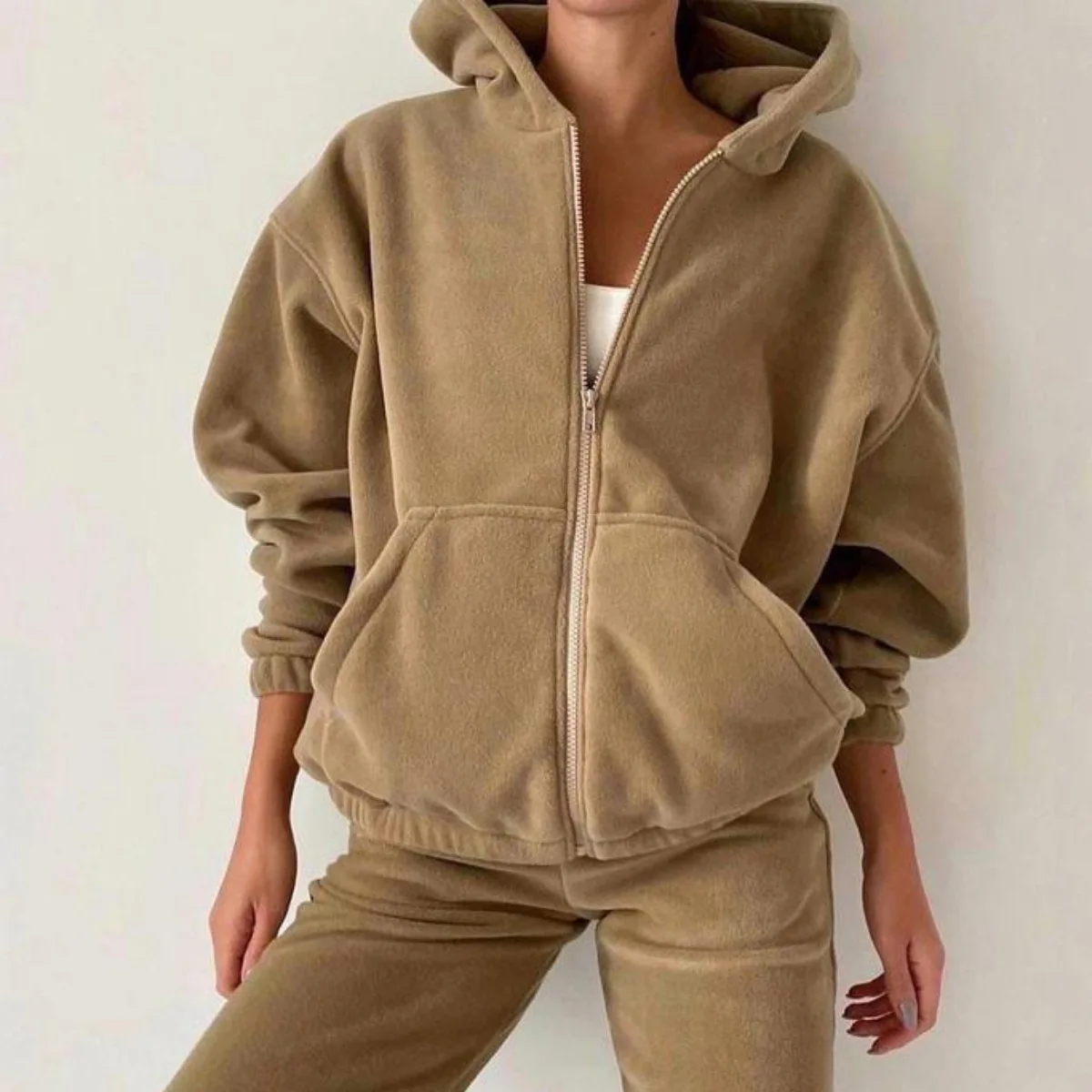 2024 Spring Women Suit Flannel Tracksuit Long Sleeve Hooded Coat Loose Pants Set Female Winter Warm Casual Running Sport Set elderly grandma pajamas female flannel loose 2022 autumn winter coral fleece winter middle aged elderly mother plus velvet suit