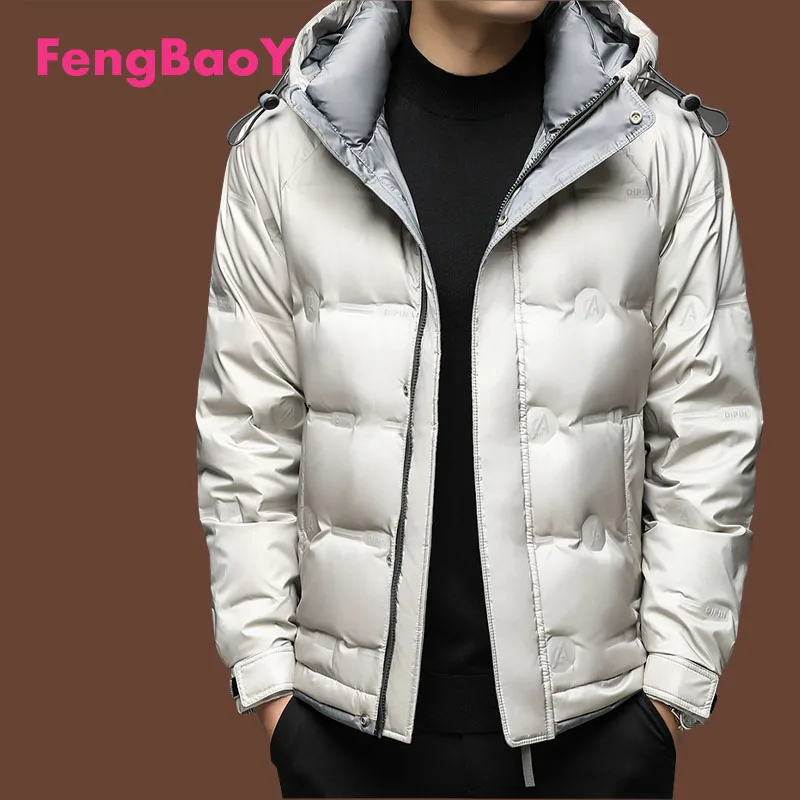 

Fengbaoyu Hooded Down Jacket Men's Fashion Coat Winter Thickened Warm Gray Duck Down Clothing Outdoor Travel Windproof Grey Coat