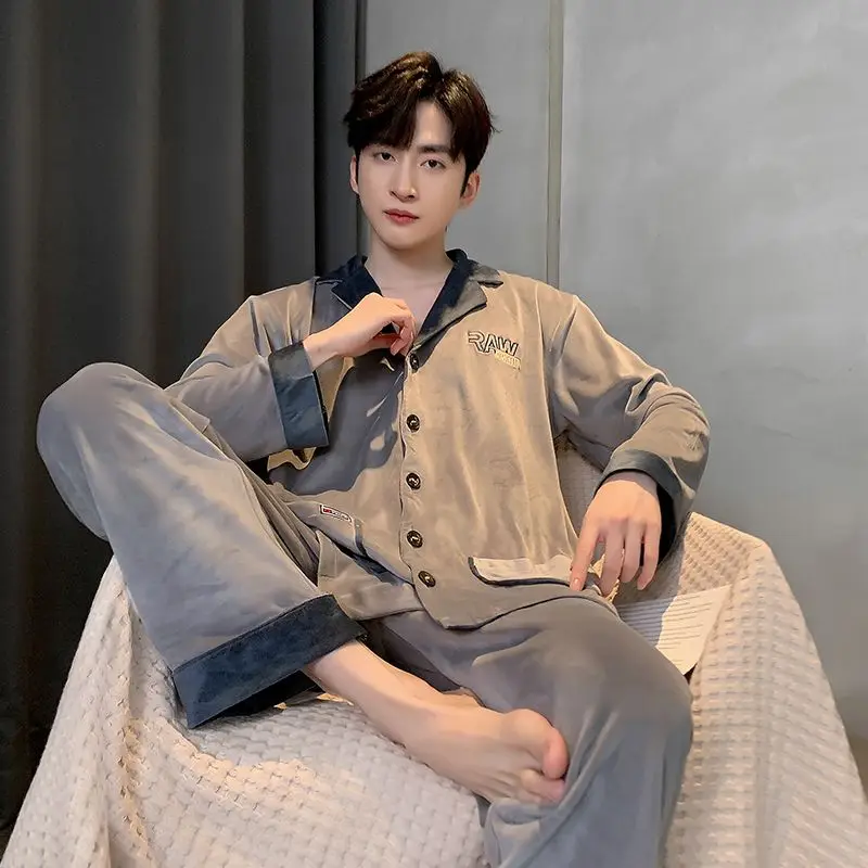 Luxury Brand Men Sleepwear Long Sleeve Pants Fleece Pajama Sets Warm Autumn Winter Loungewear High-end Lounge Set Pijamas