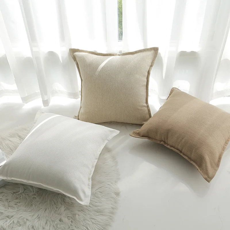 

Simple Mock Burlap Edge Pillow Cover 45x45 Cogines Decorative Living Room Sofa Bedding Cushion Covers Solid Color Pillowcases