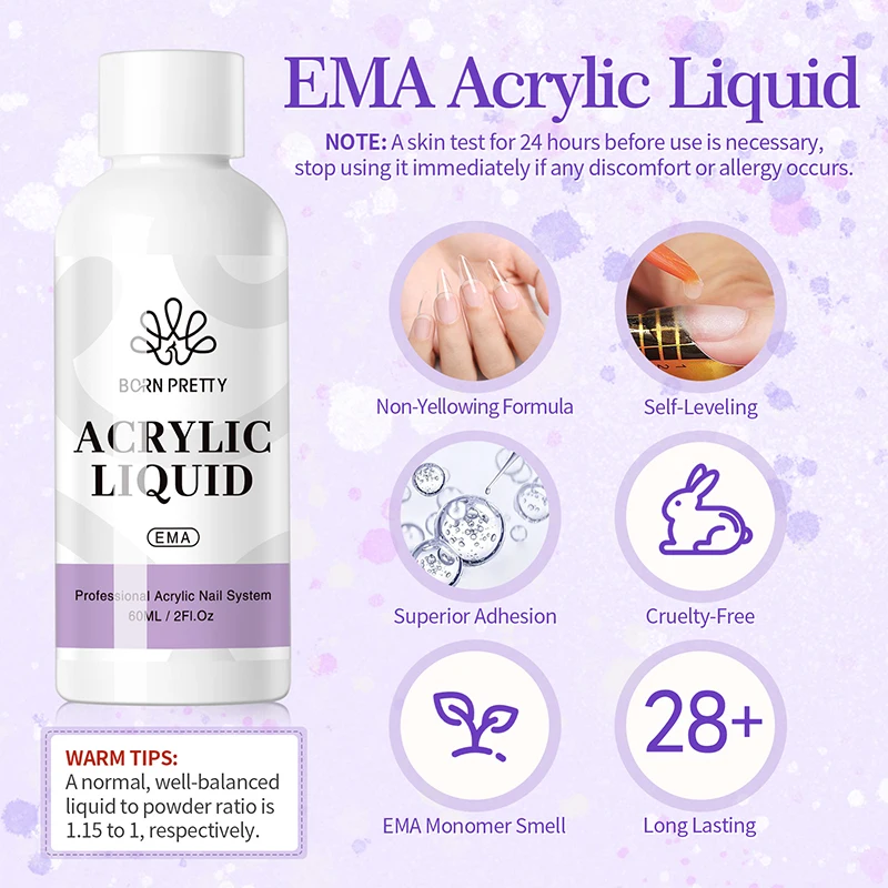 BORN PRETTY Acrylic Powder 30/10g Clear White Pink Acrylic Nail Professional Polymer for French Nail Extension No Need Lamp Cure 4