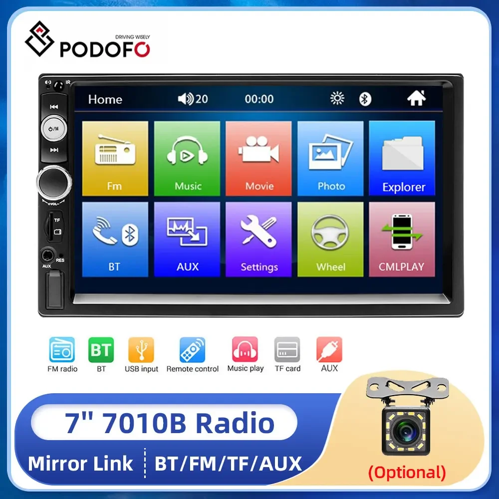Podofo 2 Din Stereo Receiver Carplay Car Radio FM Audio Bluetooth 7 Autoradio MP5 Video Player For Universal VW Toyota Honda car multimedia player car radio car radio player car music player