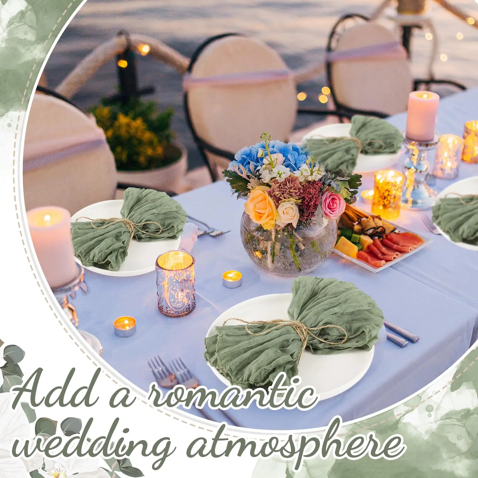 10-100Pcs Sage Green Napkins for Wedding Boho Gauze Table Napkins 50x50cm Serving Table Decor Dinner Towel Cocktail Napkins 2