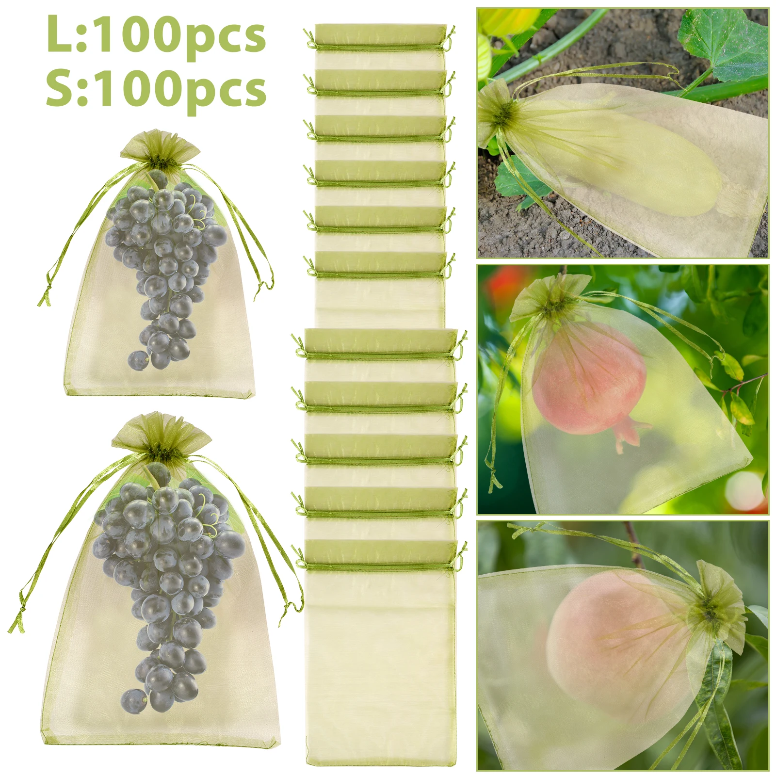 thumbnail image 2 of 50/100 Pcs Drawstring Garden Net Bags - Protect Fruits & Plants From Birds & Insects 2 of 12