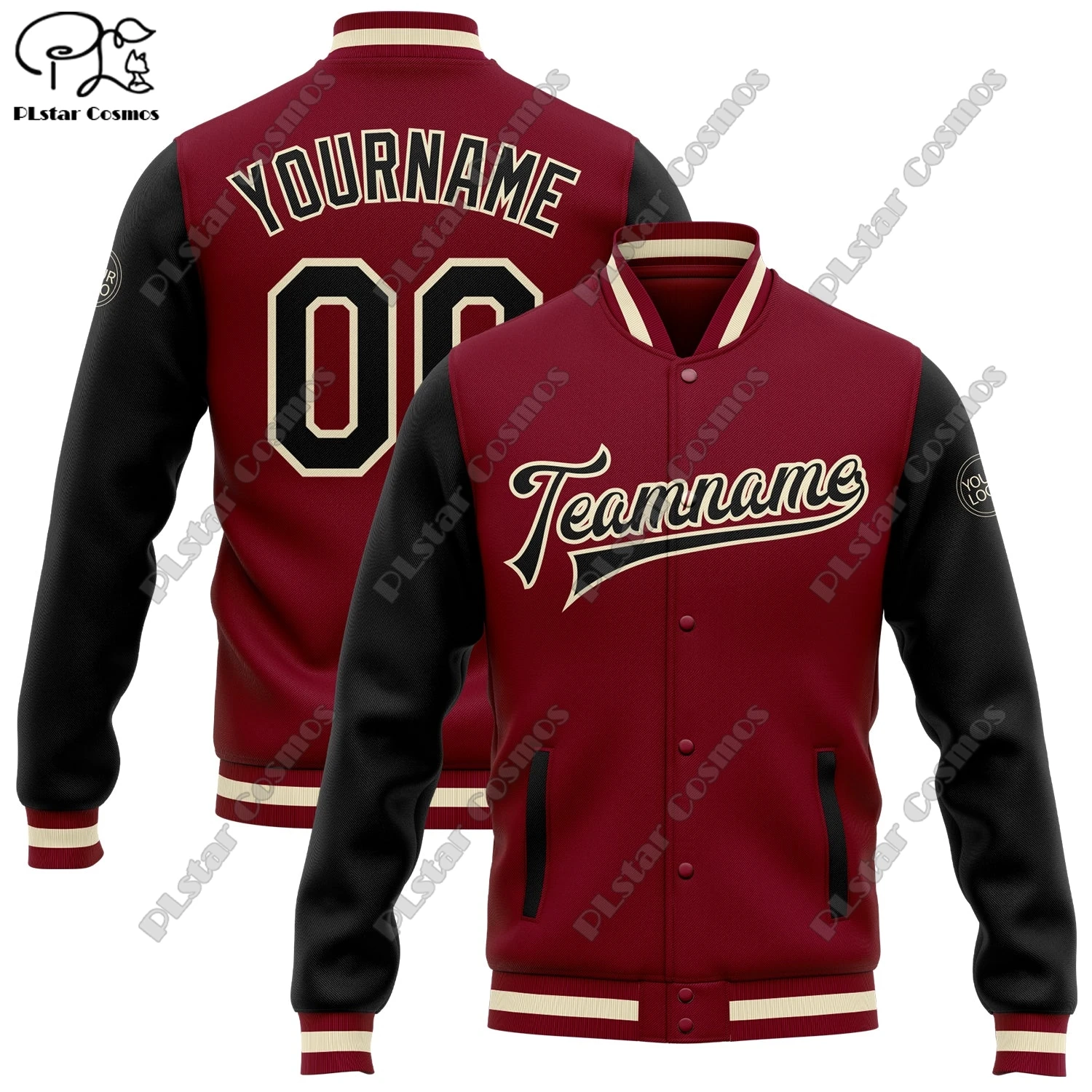 

3D Printing Custom Name Classic Red Two Tone Sleeve Full Snap Button Jackets Unisex Winter New Arrivals