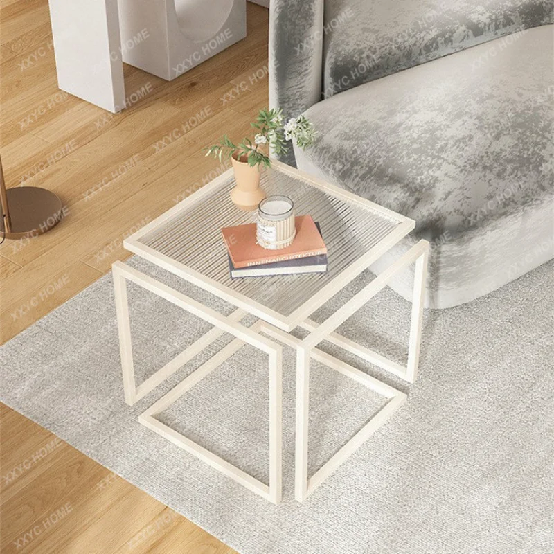 

Creative Glass Side Table Small Apartment Sofa Corner Table Simple Iron Small Square Table Tea Table