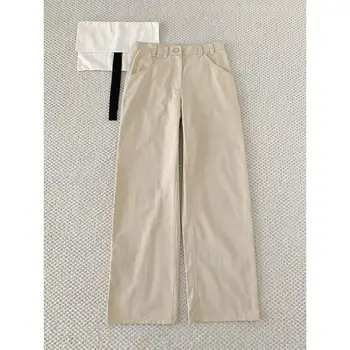 2026-meter White Loose Style Straight Overalls Pocket All-match Casual Pants