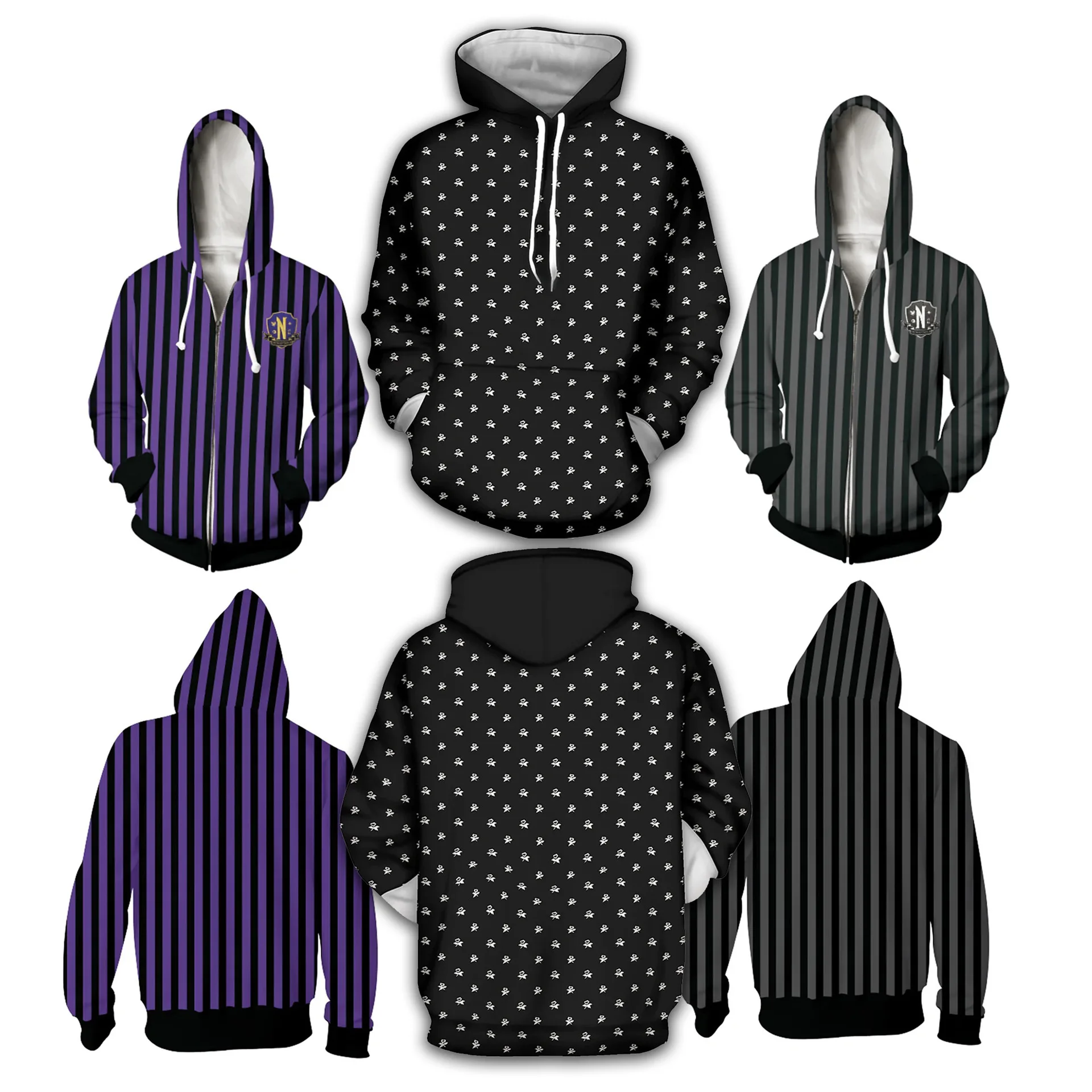 

Wednesday 3D Coat Jacket Movie Addams Family Vintage Dresses Outfits Cosplay Costume Addams Wednesday Wigs Hair Cap Halloween