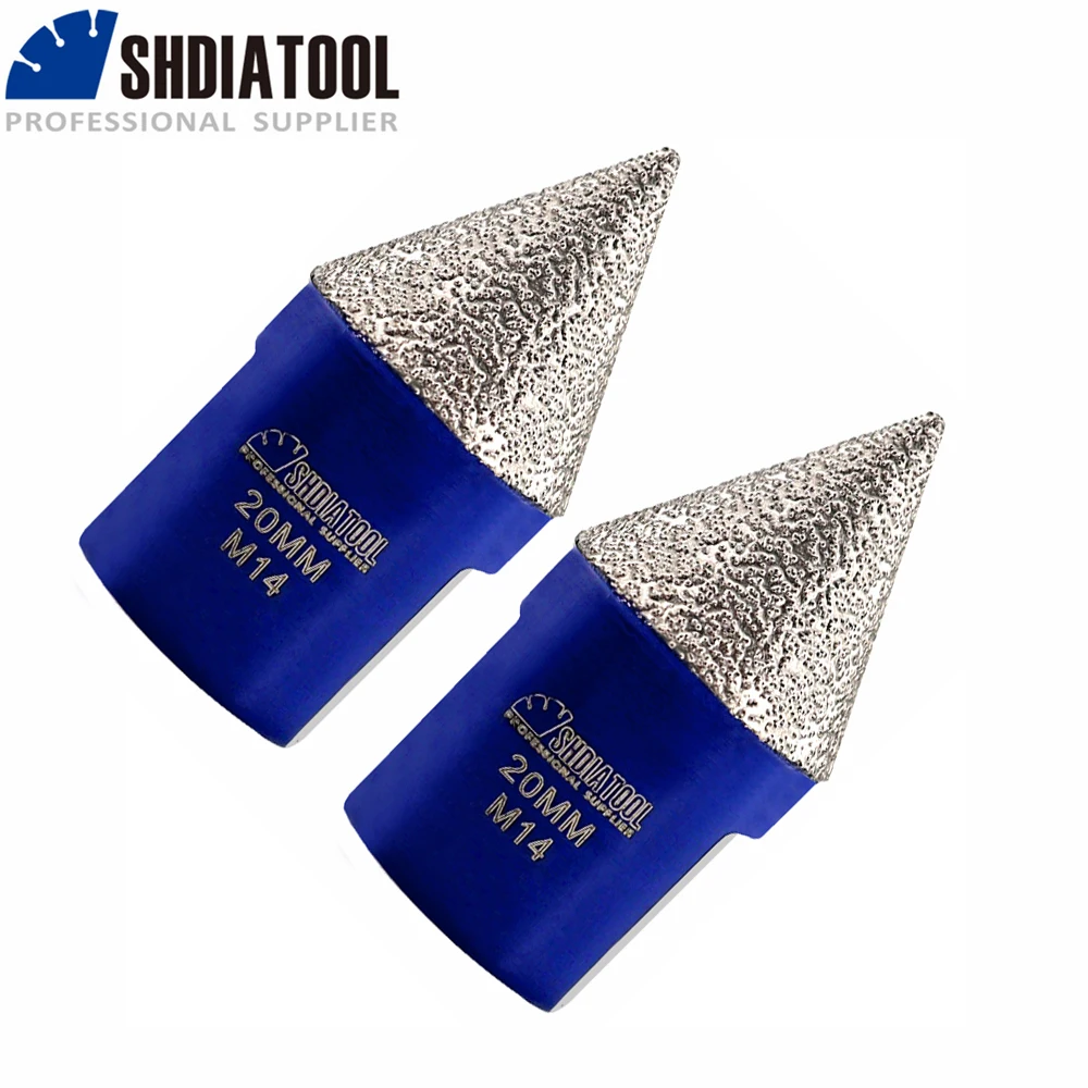 SHDIATOOL 2pcs M14 20mm Diamond Chamfer Cone Milling Bits Enlarge Holes Grinding Edge Tile Ceramic Porcelain Marble Quartz brazed diamond grinding wheel chamfer bit cone reamer m14 thread enlarge shape round hole beveling trimming tile ceramic marble