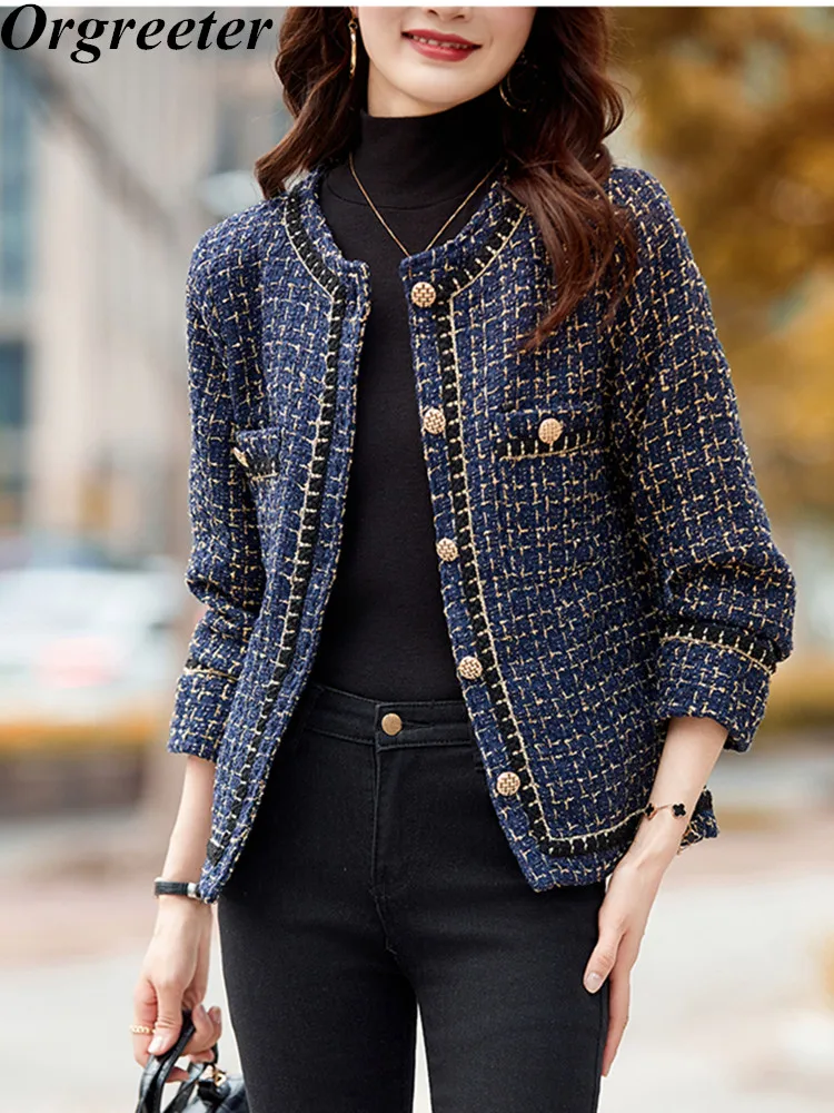 TAVIMART  -  Plaid Tweed Jacket Pleated Skirt Woman's Set Elegant Retro O-neck Single Breasted Jackets Mini Skirts Sets Female Chic Outfits
