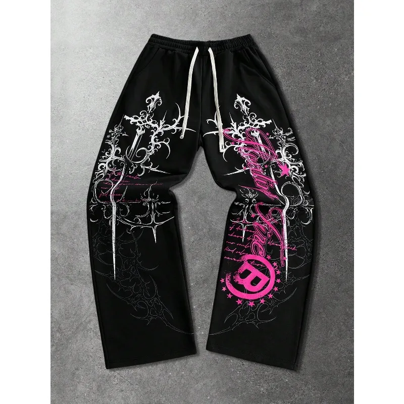 2026 Trendy New Y2K Gothic Thorn Printed Pants Men's and Women's Running Pants Retro Rock Straight Pants Fashion Street Casual 1