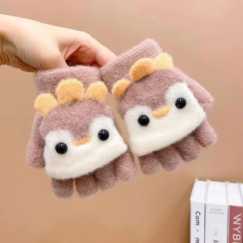 Kids Cartoon Flip Gloves Winter Thick Warm Boy Girl Half Finger Mittens Outdoor Windproof Children Writing Five Finger Gloves winter gloves ski gloves baby mittens leather gloves paw patrol gloves anti scratching gloves cat gloves halloween gloves children dance gloves girls satin gloves