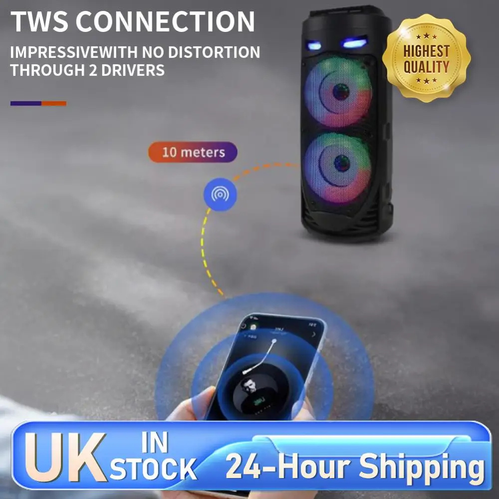 Bluetooth-Compatible Speaker Wireless Stereo Speaker with Double Subwoofer Deep Bass Lights Loud Boombox for Home Party Travel