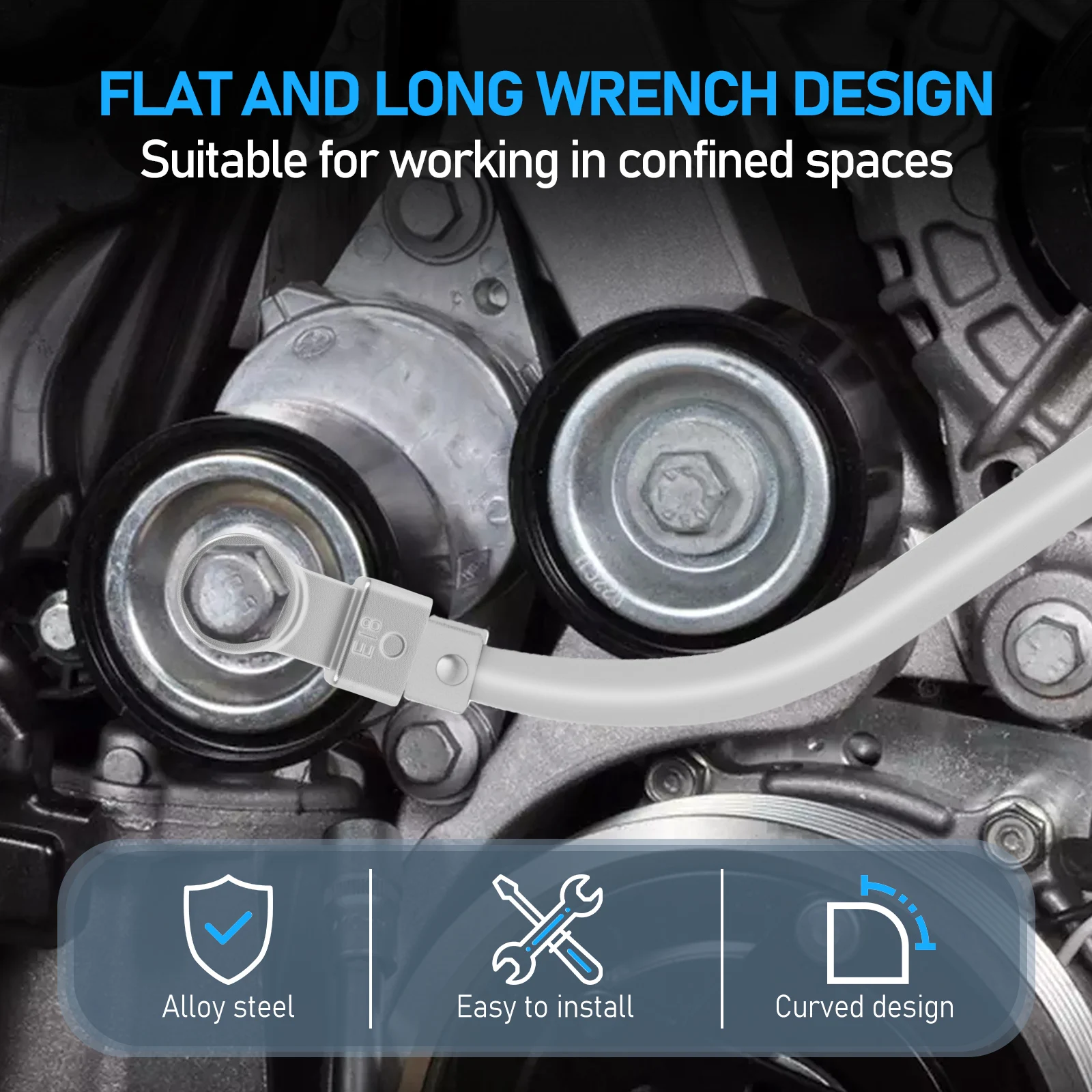 15Pcs Universal Auxiliary Idler Adjustment Wrench with Hex and Dodecagonal Adapters Kit (0.47"-0.74") Serpentine Belt Tension