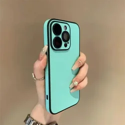 Luxury Matte Cortex Shockproof Phone Case with Lens Protection for iPhone 15 Plus (Cyan)
