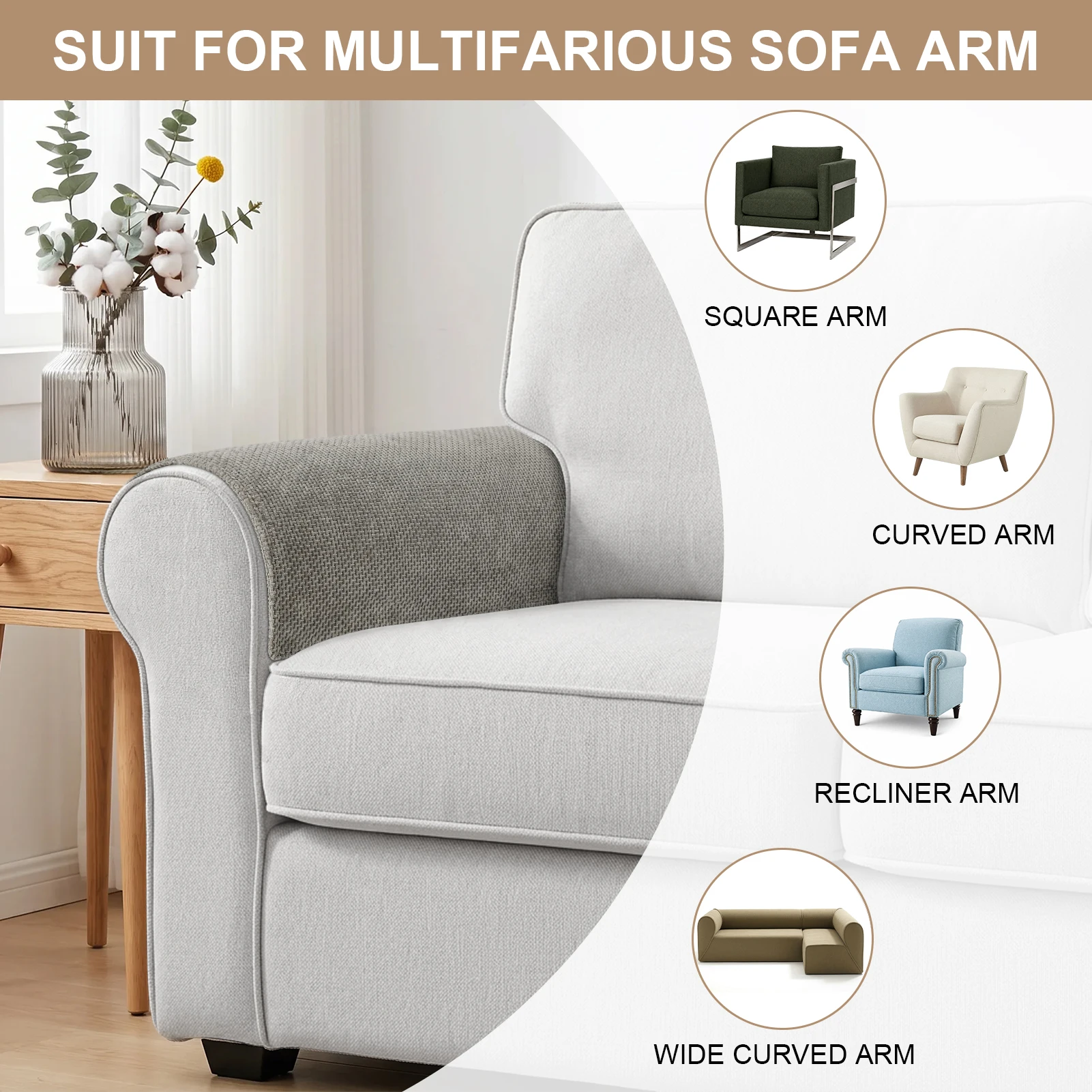 Premium Non-Slip Washable Sofa Armrest Covers - Set of 2 for Loveseats & Recliners