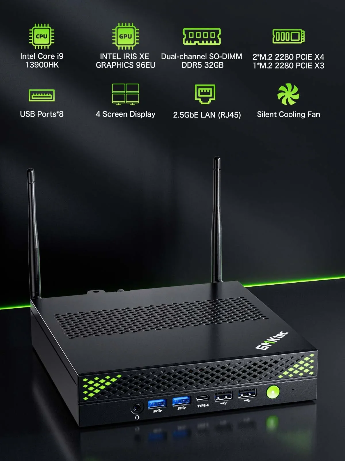 ミニPC GMKtec K10 13900HK/8G/512G Win11Pro GMKtec K10 Intel i9 13900HK Mini PC Windows 11 DDR5 5600Mhz Pcie