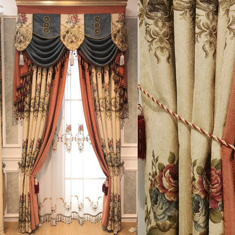 

Роскошные европейские занавески для гостиной, столовой, спальни, Высококачественная вилла, затенение, утолщенная искусственная кожа, на заказ