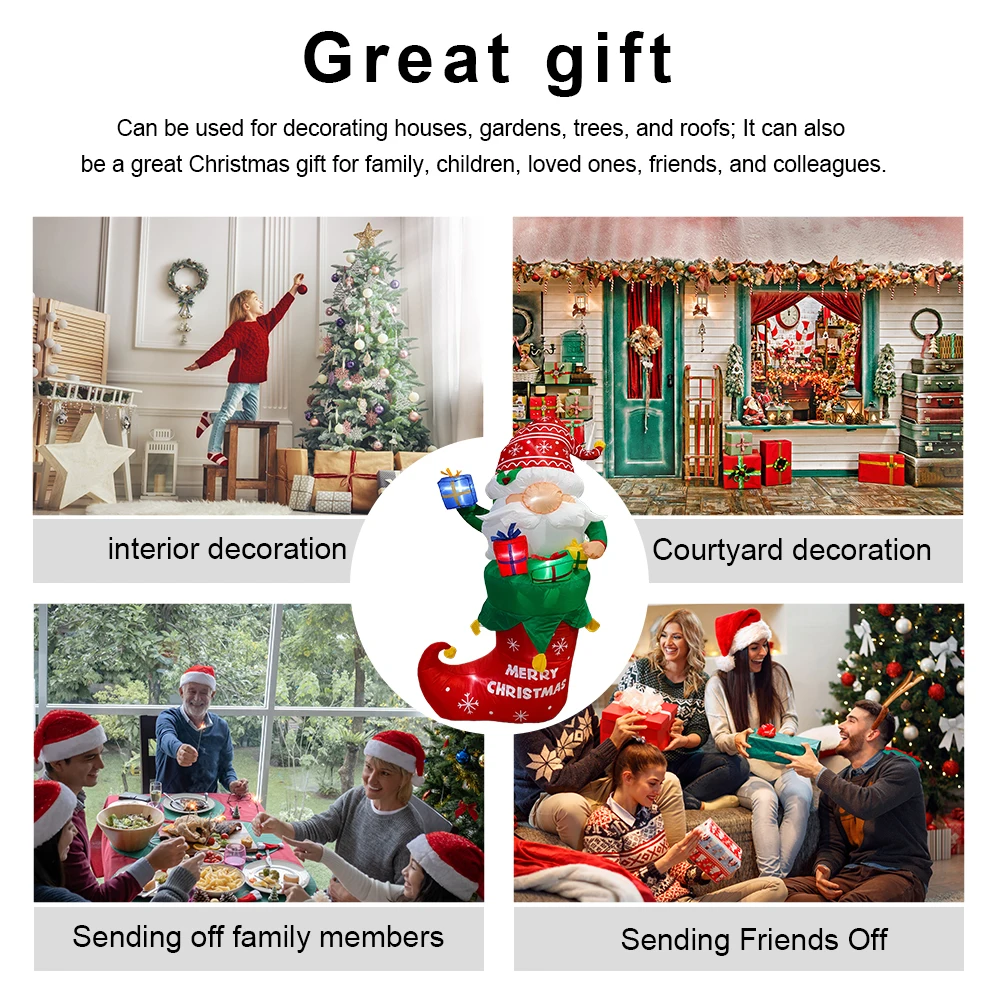 5FT Large Inflatable Santa Christmas Decoration with LED Lights Large Blow Up Santa for Christmas Party Yard Garden Decoration