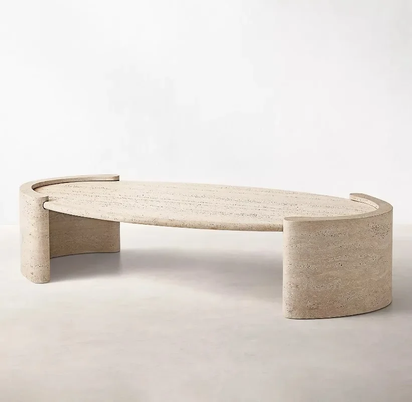 145x81x38CM/175x92x38CM Ellipse Marble Coffee Table Living Room Natural Marble Stone Travertine Cardin Oval Tables Furture