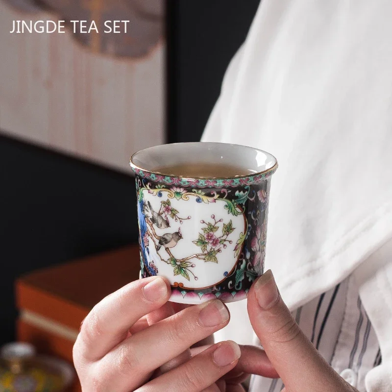 Jingdezhen Enamel Color Ceramic Gaiwan Chinese Tea Set Sancai Tea Bowl Portable with Cover Teacup Household Teaware