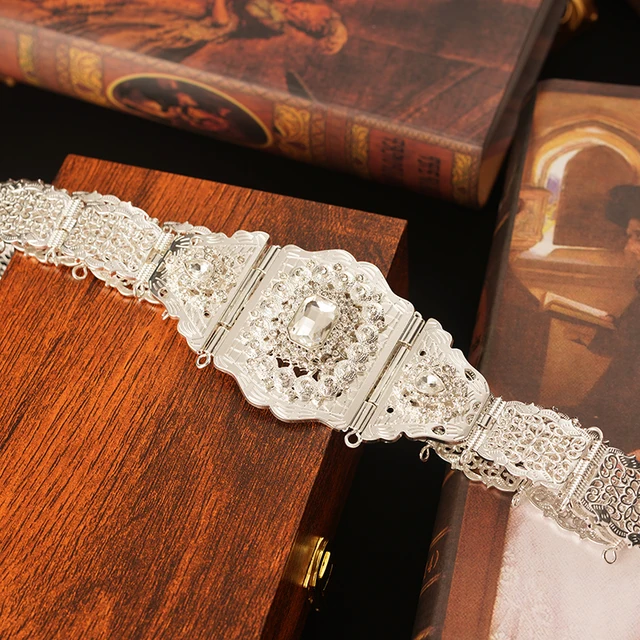 Moroccan Robe Wedding Belt Long Chain Belt Arabian Water Drop Shaped Rhinestone Waist Chain Bridal Jewelry Belt silver 2