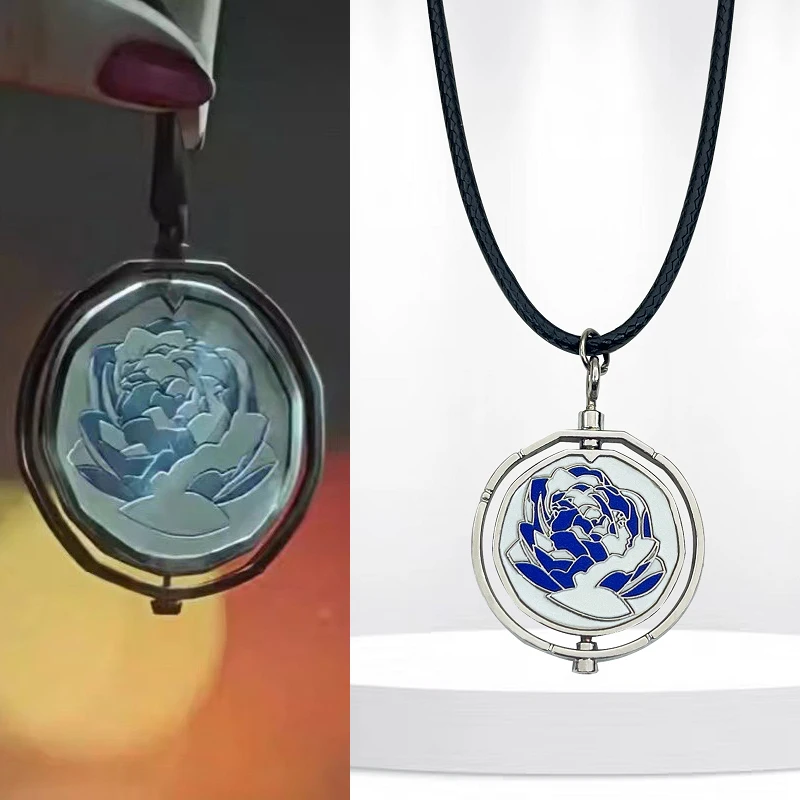 AnimeLeagueOfLegendsArcaneJinxEkkoRotatableBlueRosePendantNecklaceLoversFriends