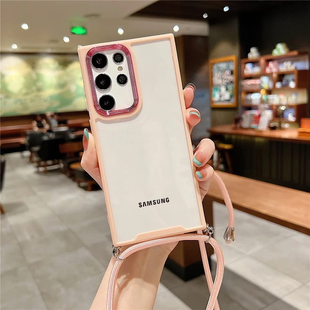 Crossbody Necklace Cord Lanyards Transparent Phone Case For Samsung Galaxy S23 Ultra Case Strap