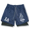 Summer Letter LA Shorts Men's 2-in-1 Compression Quick Dry Shorts GYM Training Double Layered Fitness Running Sports Short Pants 4