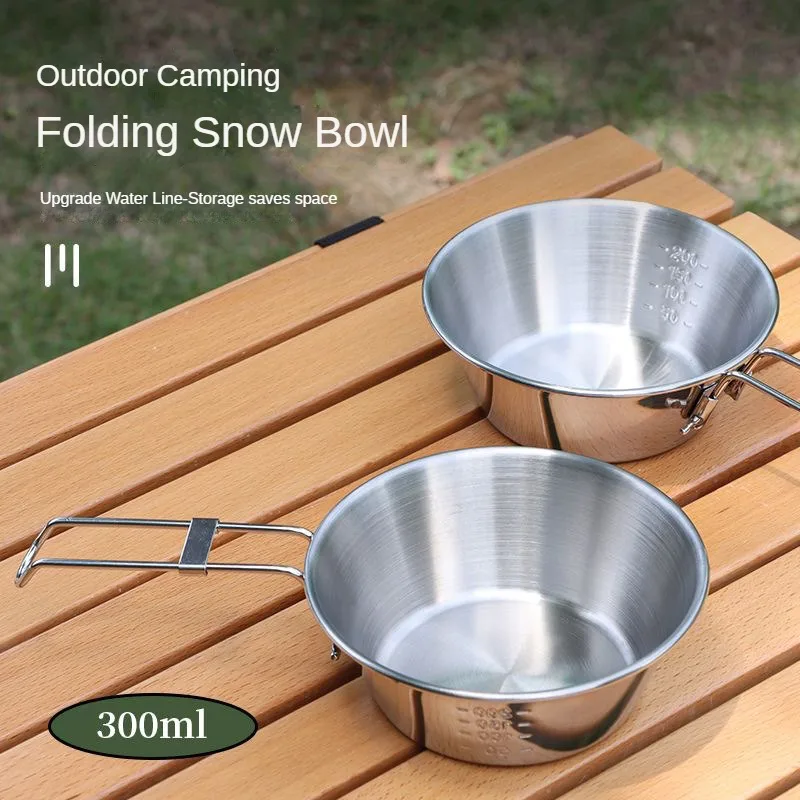 Portable Tableware Camping Cookware Portable Folding Cups Outdoor Picnic 304 Stainless Steel Bowl Picnic Rice Bowl Barbecue Folding Cup Mountaineering Water Cup Camping Portable Cookware
