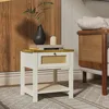 Nightstands Set of 2, End Tables with Rattan Decor Drawers, Bedside Tables in Boho Style, Side Tables with Storage Shelf, White 4