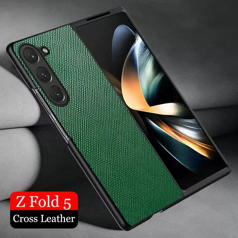 

Cases For Samsung Z Fold 5 4 5G Cross Leather Shockproof Phone Case For Galaxy Z Fold5 4 3 2 5G 180° Flip Protective Cover Capa