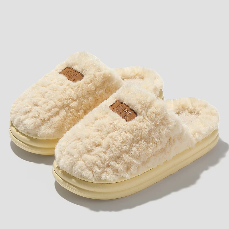Winter Warm Home Cotton Slippers Women Thick Bottom Non Slip Indoor Fluffy Slides Woman Comfortable Long Plush Home Shoes Mujer