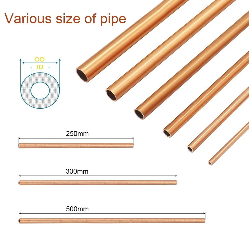 Length 100mm~500mm Coppers Tubes OD 2~18mm ID 1~16mm Coppers Round Metal Pipe Tubing 1pcs copper tube