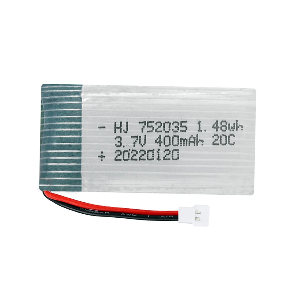 Фото Аккумулятор Lipo 3,7 в 400 мАч для дрона X4 H107 H31 KY101 E33C E33 U816A V252 H6C, запасные части 3,7 в 1S, аккумулятор с зарядным устройством XH2.54 №2